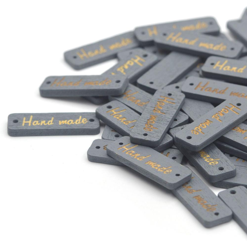 KALASO 50Pcs Wooden Handmade Label Tags Sewing 2 Holes Gray Color Buttons Clothing custom label DIY Crafts Supplies Decor