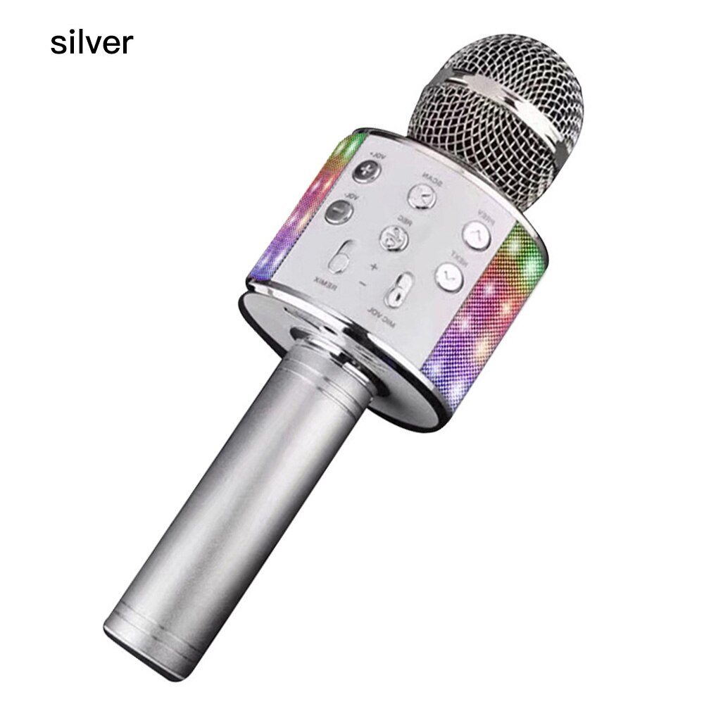 WS858 Bluetooth Karaoke Wireless Microphone Speaker Handheld Condenser Microphone Player Singing Recorder Mic LED: LED Silver