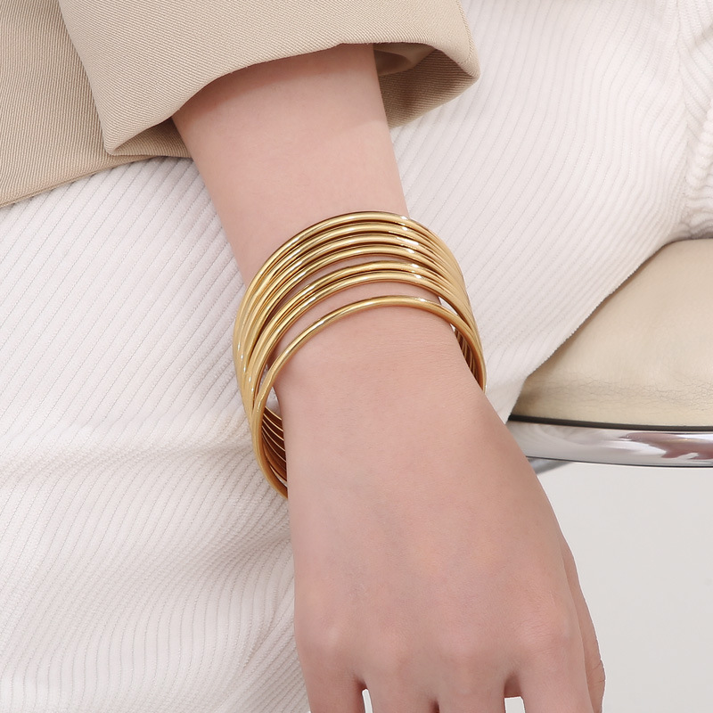 Simple Stainless Steel Bracelet For Women Men Gold Silver Color Geometry Wire Round Bangle Female Trendy Jewelry Wristband