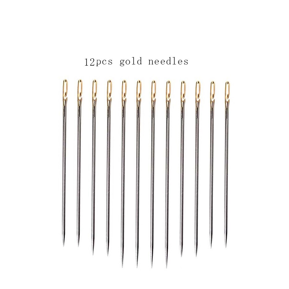 24pcs Self Threading Needles Household Sewing Needle Hand Needles Stitching Pins & Vintage Needle Case DIY Sewing Tools: 12pcs gold