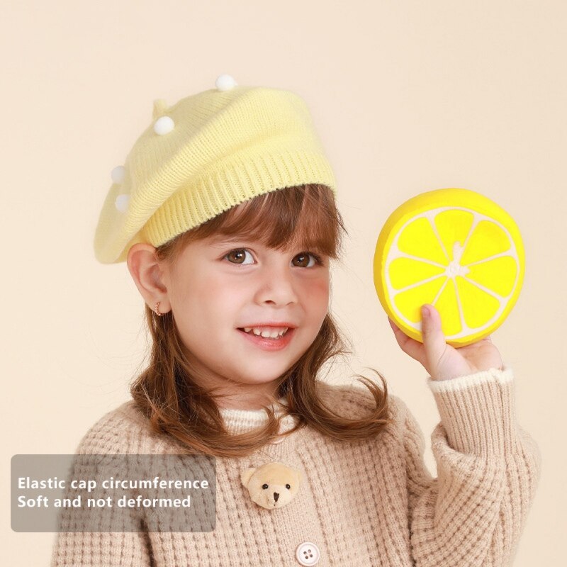 Autumn Winter Knitted Warm Hat Girls Cute Berets Caps Lovely Purl Beanies Hats Wild Cute Hair Ball Kids Knitted Thermal Beret