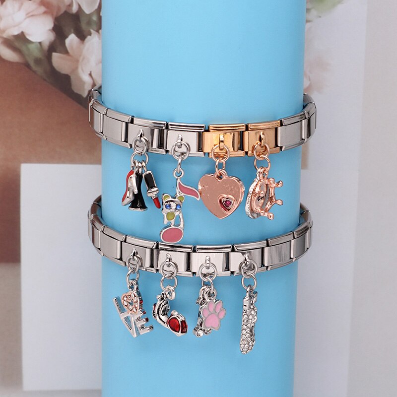 Hapiship Original Gänseblümchen romantisch Herz Krone Liebe Hund&#39;s Pfote Italienisch Charme passen 9mm Armband rostfrei Stahl Schmuck Herstellung DJ339