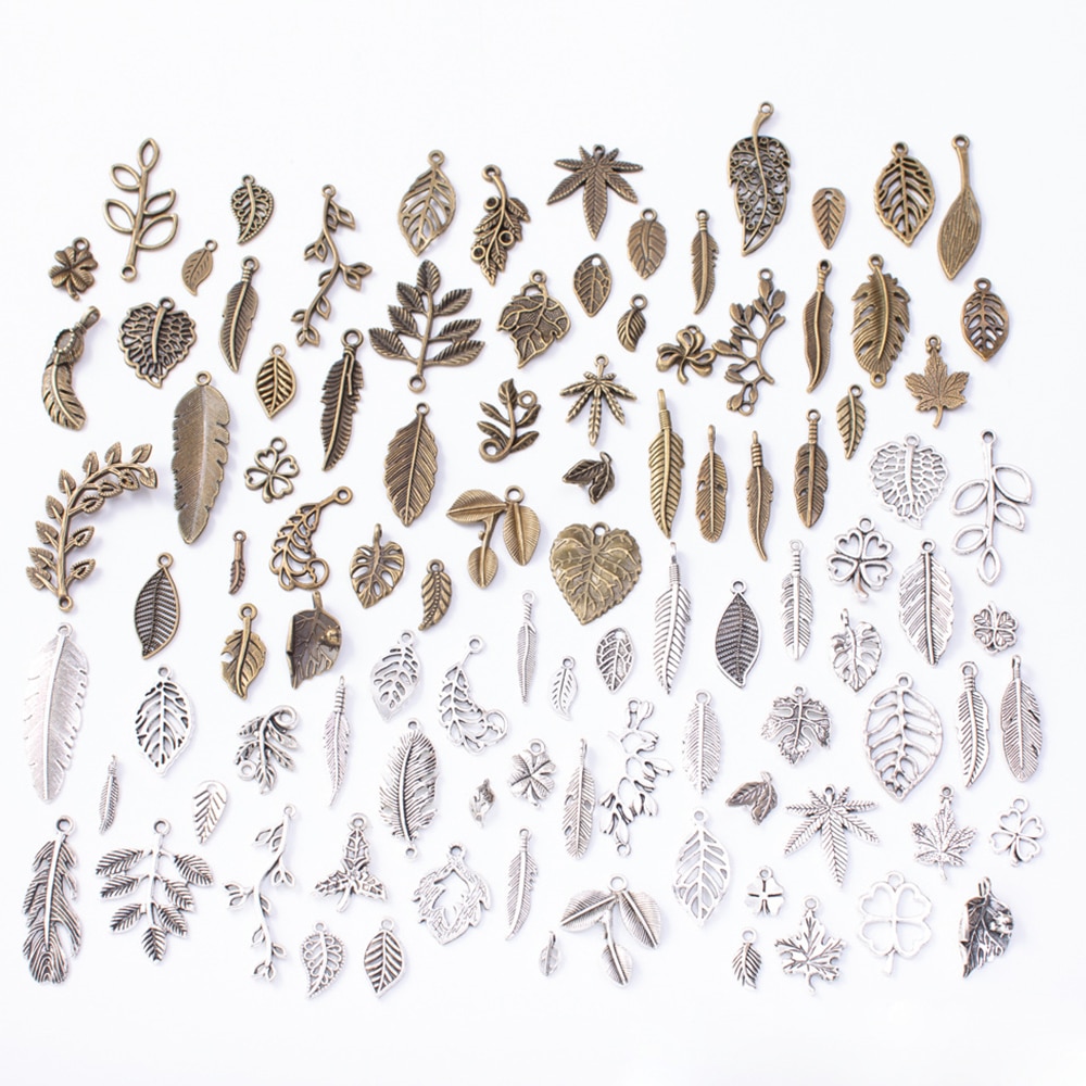 100pcs 50pcs Metal Leaf Mixed Charms Pendants Antique Silver Bracelets Necklaces DIY Accessories for Jewelry Making