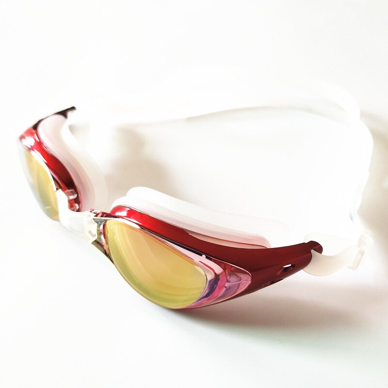 Stil vandtætte anti-dug galvaniseringsbriller boxed box bære behagelig justerbar klar almindeligt glas svømmebrille: Rød