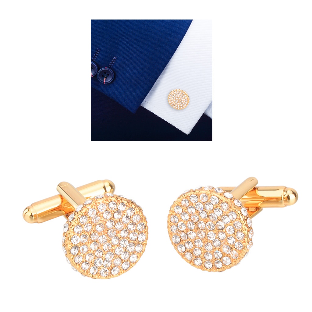 1 Pair Wedding Crystal Rhinestone Cuff Links Shirt Suit Collar Cufflinks Gold