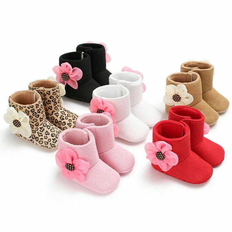 Baby Laarzen Meisjes Boog Bloem Crib Schoenen Pasgeboren Prewalker antislip Soft Sole Winter Warm Zachte Bloemenprint