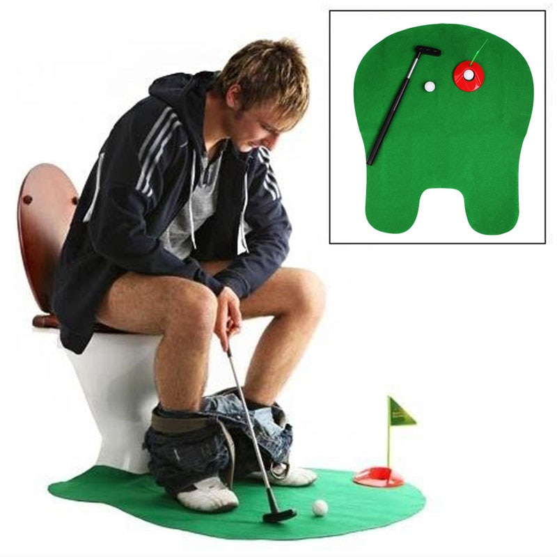 Grappige Toilet Golf Tijd Mini Game Play Putter Novelty Gag Mat Set B36F