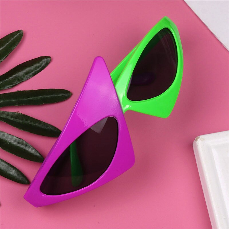 2 Kleur Neon Groen Paars Asymmetrische Glazen Grappige Mode Accessoires Voor Party Halloween Hip-Hop Zonnebril