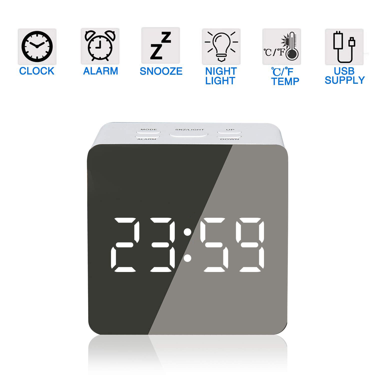 Led-spiegel digitale wekker snooze tafelklok weklamp elektronische temperatuur usb despertador woondecoratie