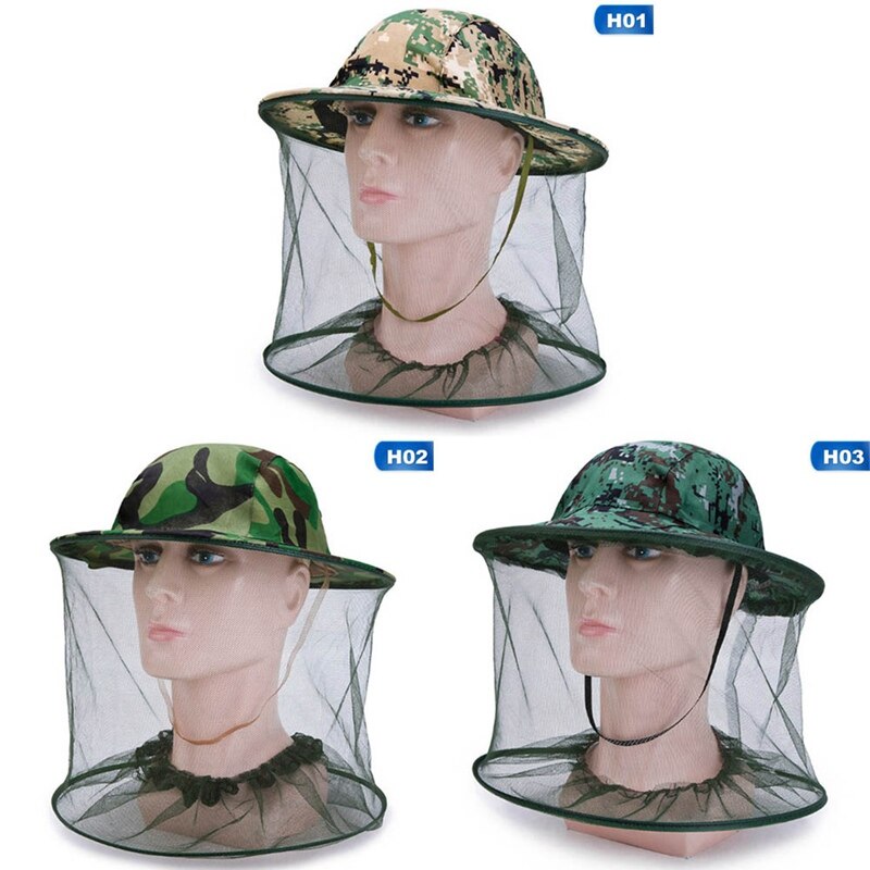 Camouflage Men Fishing Cap Wide Brim Visor Sunshade Hunting Bee Keeping Mesh Hat Insects Mosquito Prevention Neck Head Cover