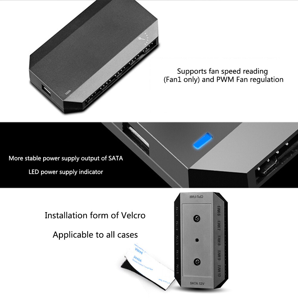 FH-10 Controller SATA Power Supply Adapter 3Pin 4Pin PWM Splitter Cooling Fan Hub Universal Durable Accessories Computer Modular