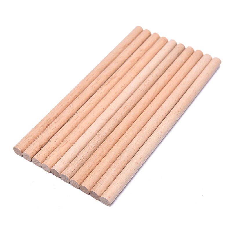 Barras de madera de haya Natural de 8mm/10mm/12mm de diámetro, espiga de madera Premium duradera para manualidades de construcción, modelo de carpintería, 10 uds.: 20CMX10MM