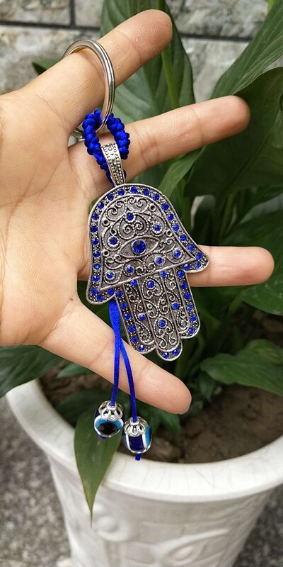 Turkse Blauwe Sleutelhanger Zak Opknoping Glazen Eye Resin Kralen Hand-Geweven Volledige Diamond Palm Olifant Lantaarn Schrift Anker hangers: LL000095-1