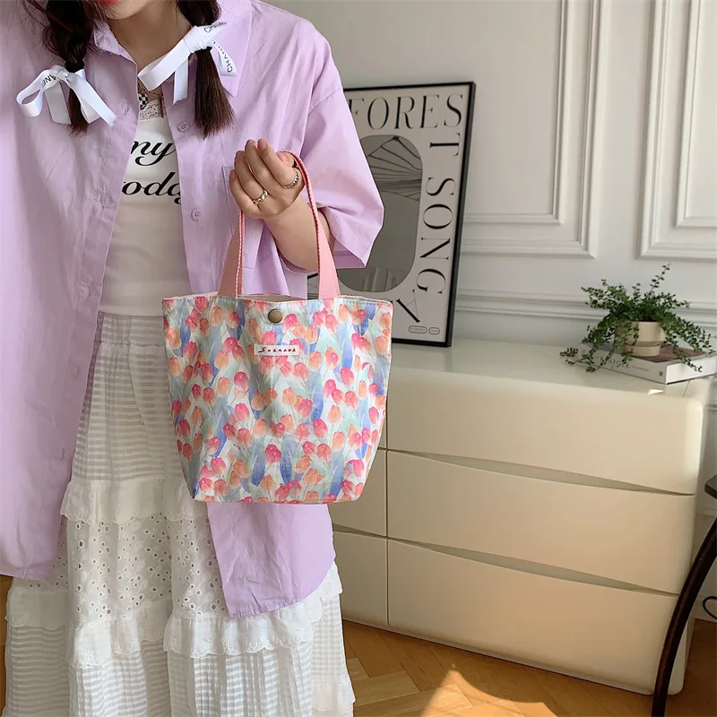 Dames Schoonheid Bloem Canvas Tas Buiten Winkelen Toilettas Telefoon Oagnzier Opbergzakken Koreaanse Doek Handtassen Lunchbox Bento Tas