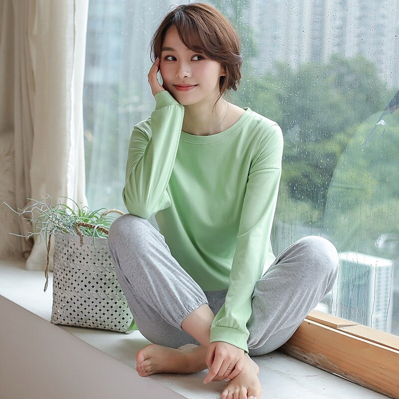 automne maternité soins infirmiers pyjamas ensemble T-shirt et maison pantalon chemise de nuit pour femme enceinte vêtements de maternité 6619: vert clair / XL