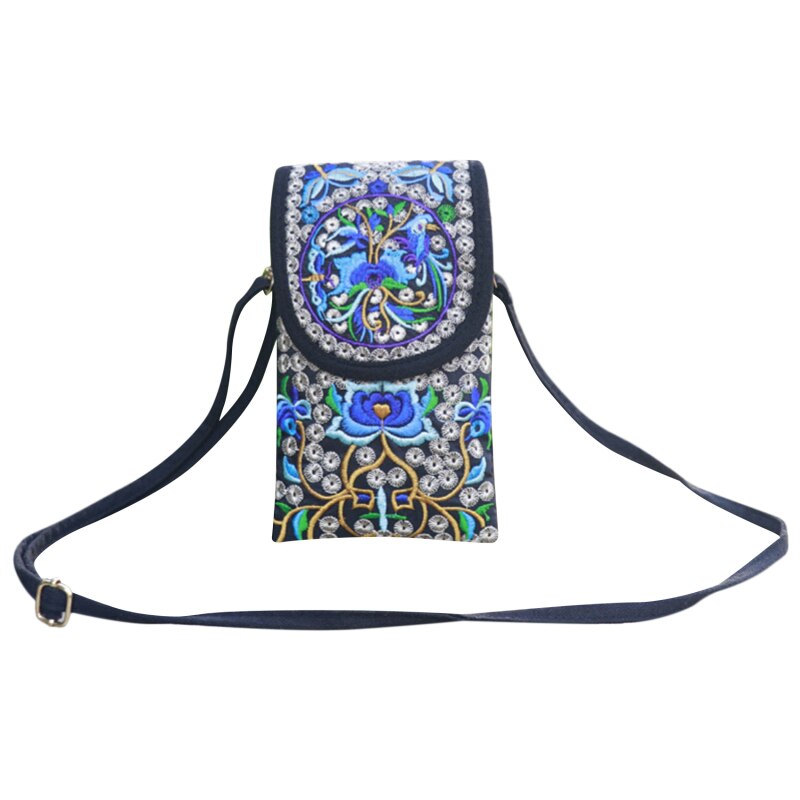 Damen-handytasche, umhängetasche, schultertasche, geldbörse, handtasche, beutel, ethno-stil, bestickte tasche, klapptasche aus Segeltuch, retro-stil: Typ 8 groß