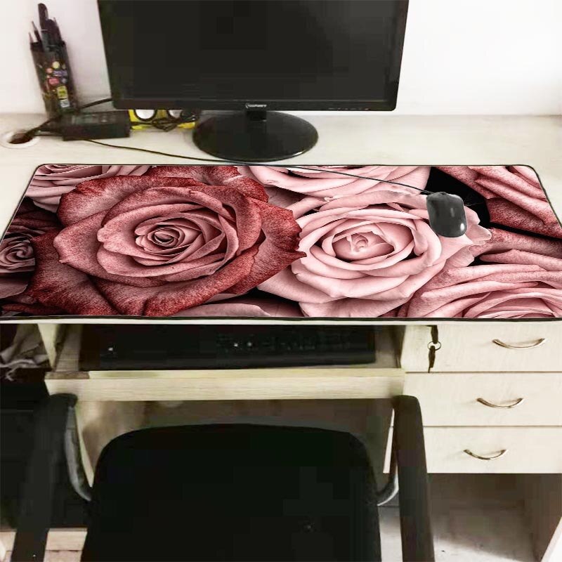 Mairuige rosa grande jogo de flor mouse almofada bloqueio borda teclado mousepad mouse mesa de jogos para cs go lol dota