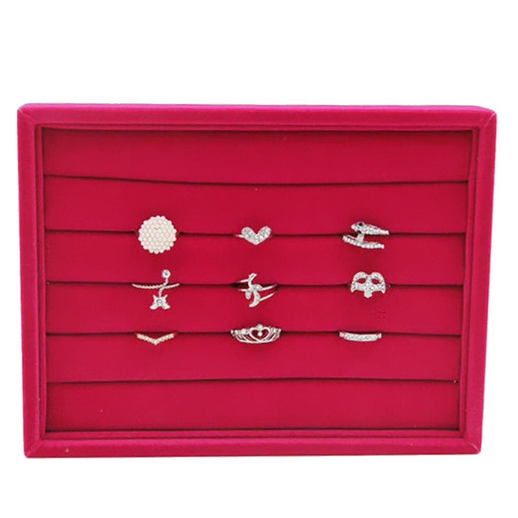 Portable Velvet Jewelry Ring Earring Insert Display Organizer Box Wooden Flat Stackable Tray Drawer Display Show Case