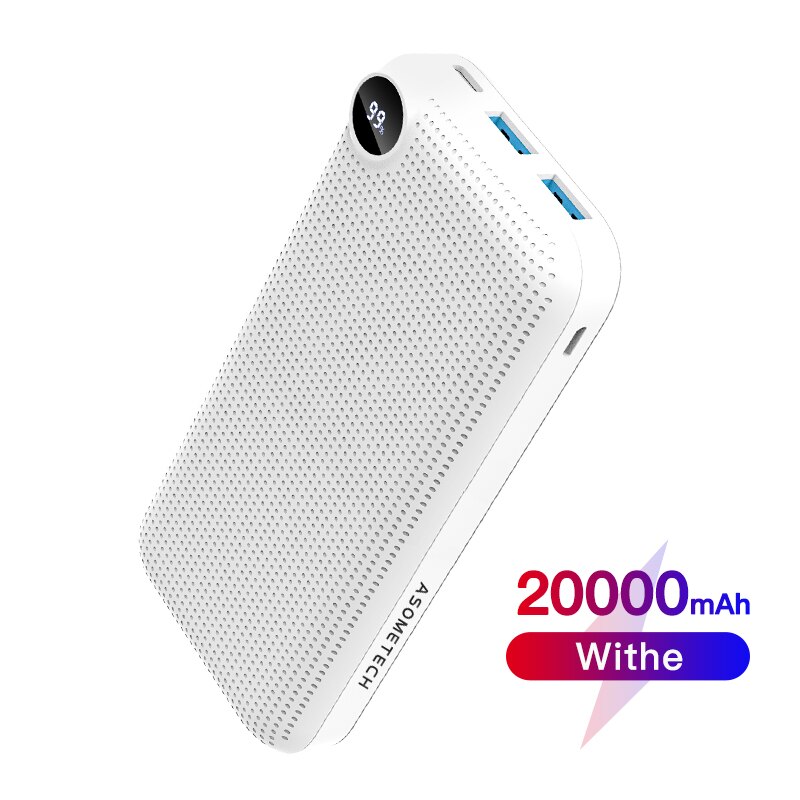 20000 Mah Power Bank Voor Iphone Xs Max Huawei Xiaomi Digitale Display Draagbare Opladen Powerbank 20000 Mah Usb Externe Lader: White