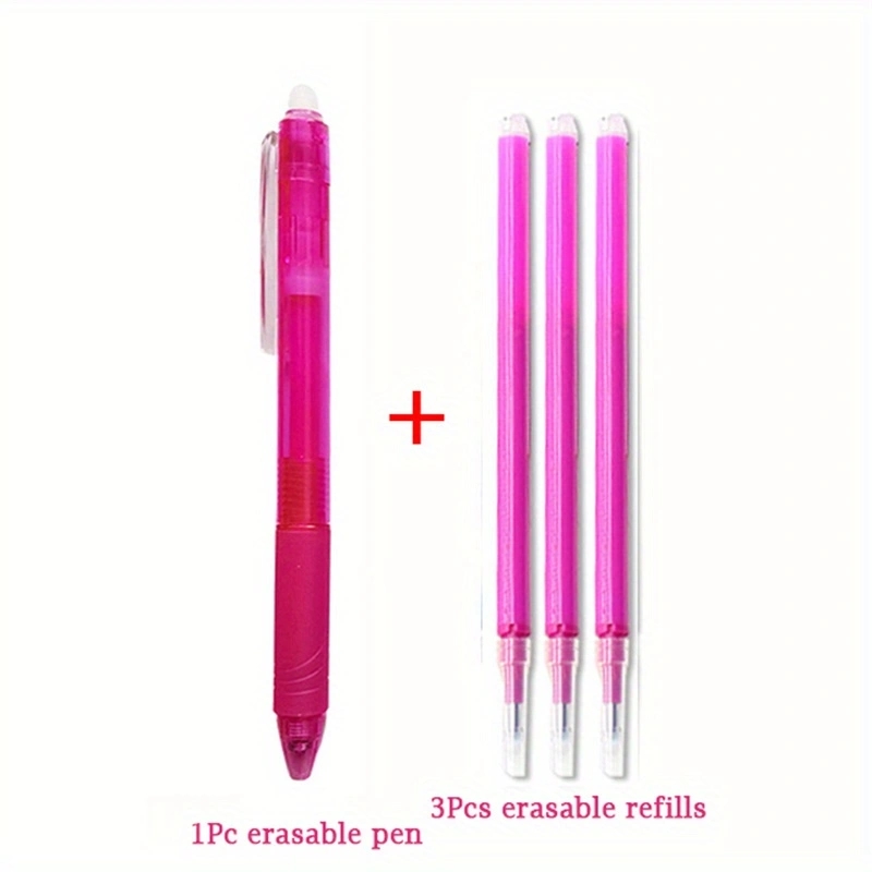 4pcs/set 0.7mm Magic Erasable Gel Pen Set 8 Colors Erasable Refill Rod Gel Ink Stationery Retractable Pens Washable Handle Rods: Pink