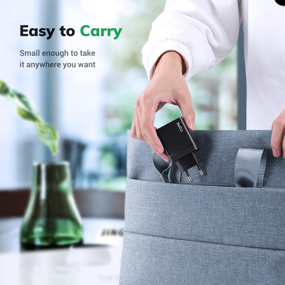TOPK-Dispositivo de carga portátil para móvil, cargador rápido de 4 puertos USB tipo C, adaptador 3.0 de enchufe de tipo UE E.E.U.U. RU, potencia de 36W, compatible con teléfono iPhone 11, Xiaomi y Samsung