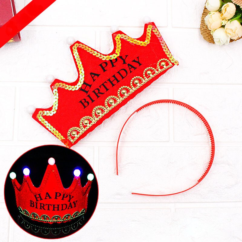 LED King Princess Prince Happy Birthday Paper Crown Hats Baby Shower Boy Girl Birthday Party Xmas Decorations Supplies Kids: 9