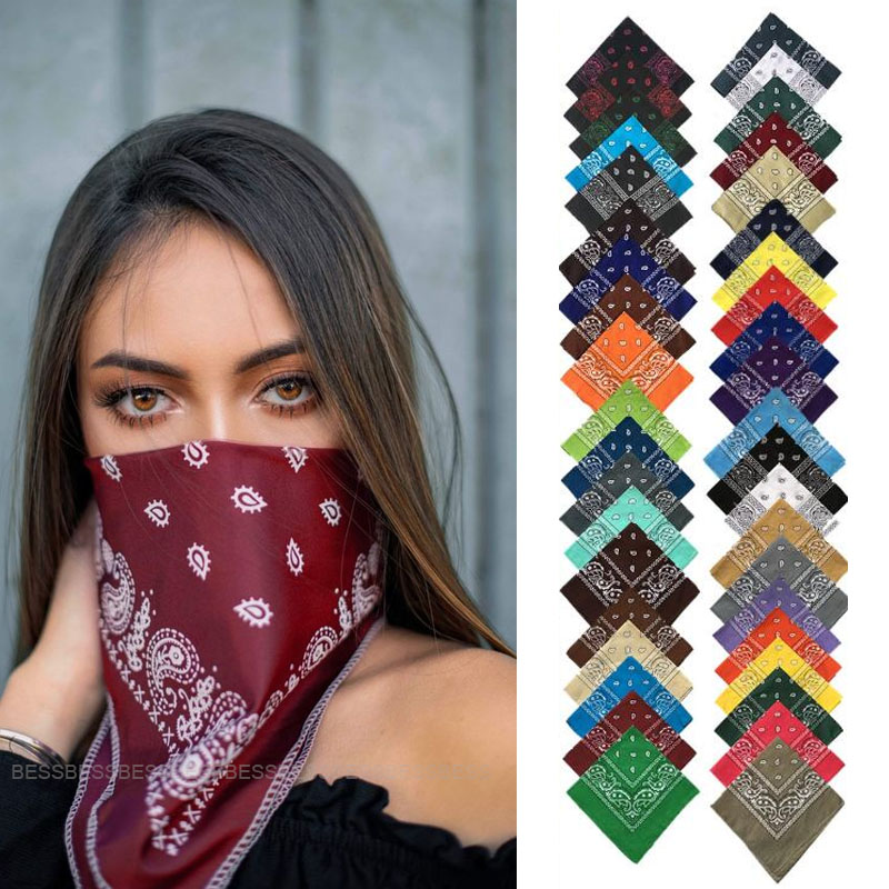 Bohemia Print Bandana Hair Bands for Girls Women Headband Scarf Face Mask Cross TurbanBandanas Headwear 55cmX55cm Hair Headwrap