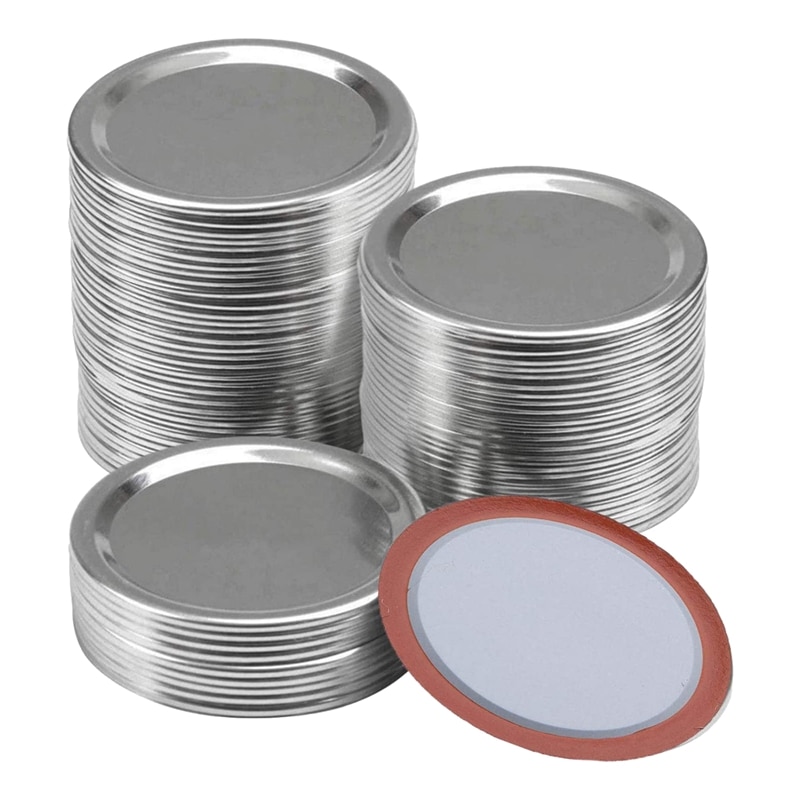 100 Pcs Regular Mouth 70MM Mason Jar Canning Lids, Reusable Leak Proof Split-Type Silver Lids with Silicone Seals Rings: Default Title