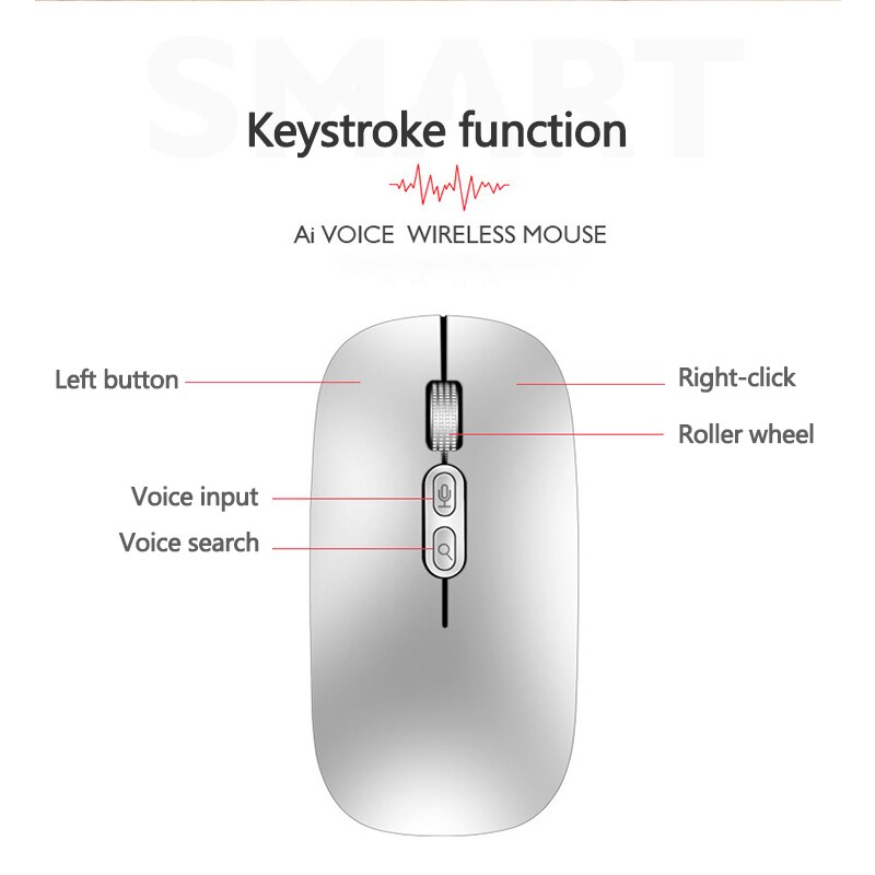 AI Intelligence Voice Translation Mouse 1600DPI USB Optical Wireless Computer Mouse 2.4G Receiver Super Slim Mouse For PC Laptop