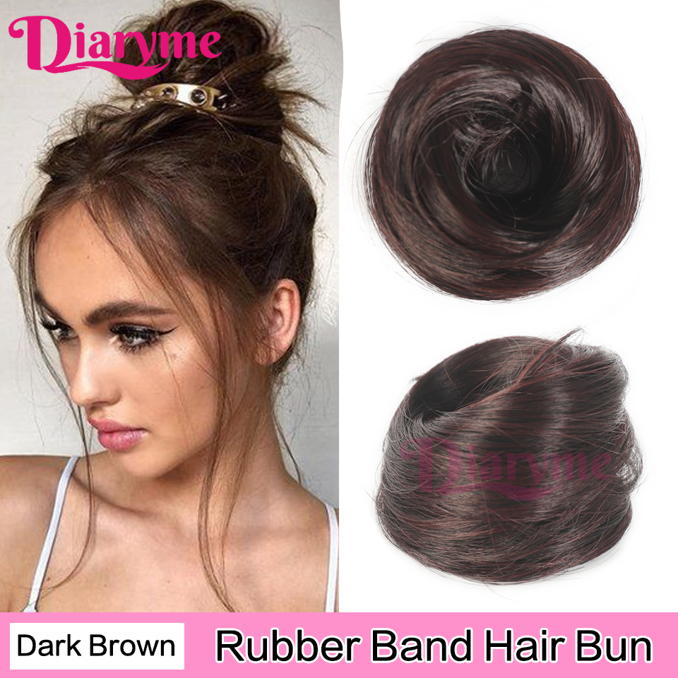 Cabelo sintético coque mulher em linha reta updo laço de cabelo elástico de borracha chignon extensões de cabelo faixas de cabelo natural fo: 1B/30HL