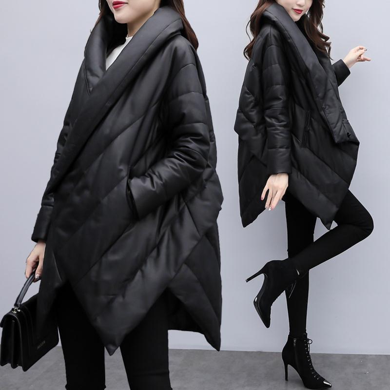 Kvinnor vinter koreansk lös asymmetrisk längd jacka kvinnlig bomull vadderad kappa tjock solid kappa långa oversized parkas  a4: S