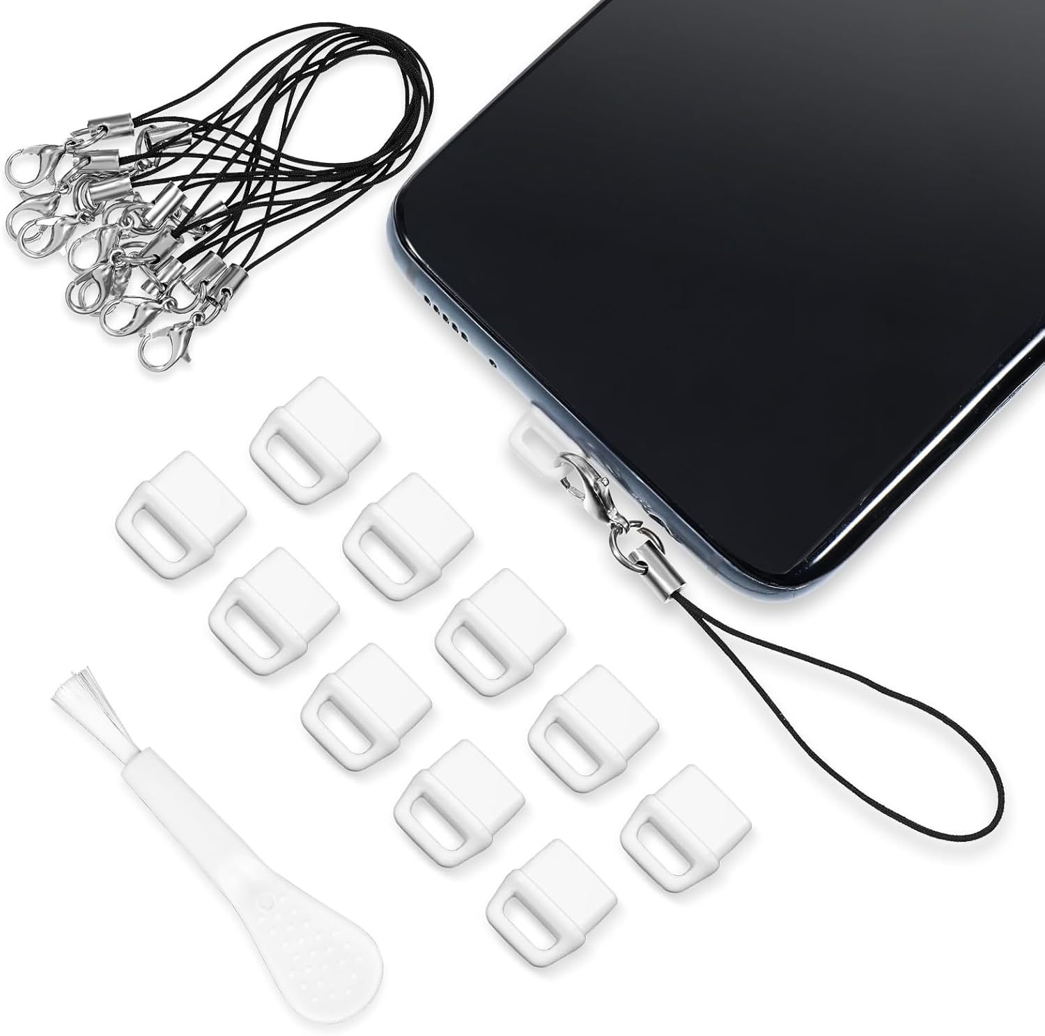 Zestaw wtyczek przeciwpyłowych robić telefonu Osłona wtyczki przeciwpyłowej USB C, zestaw smyczy i szczotki robić czyszczenia Środek robić czyszczenia portu ładowania: BRĄZOWA