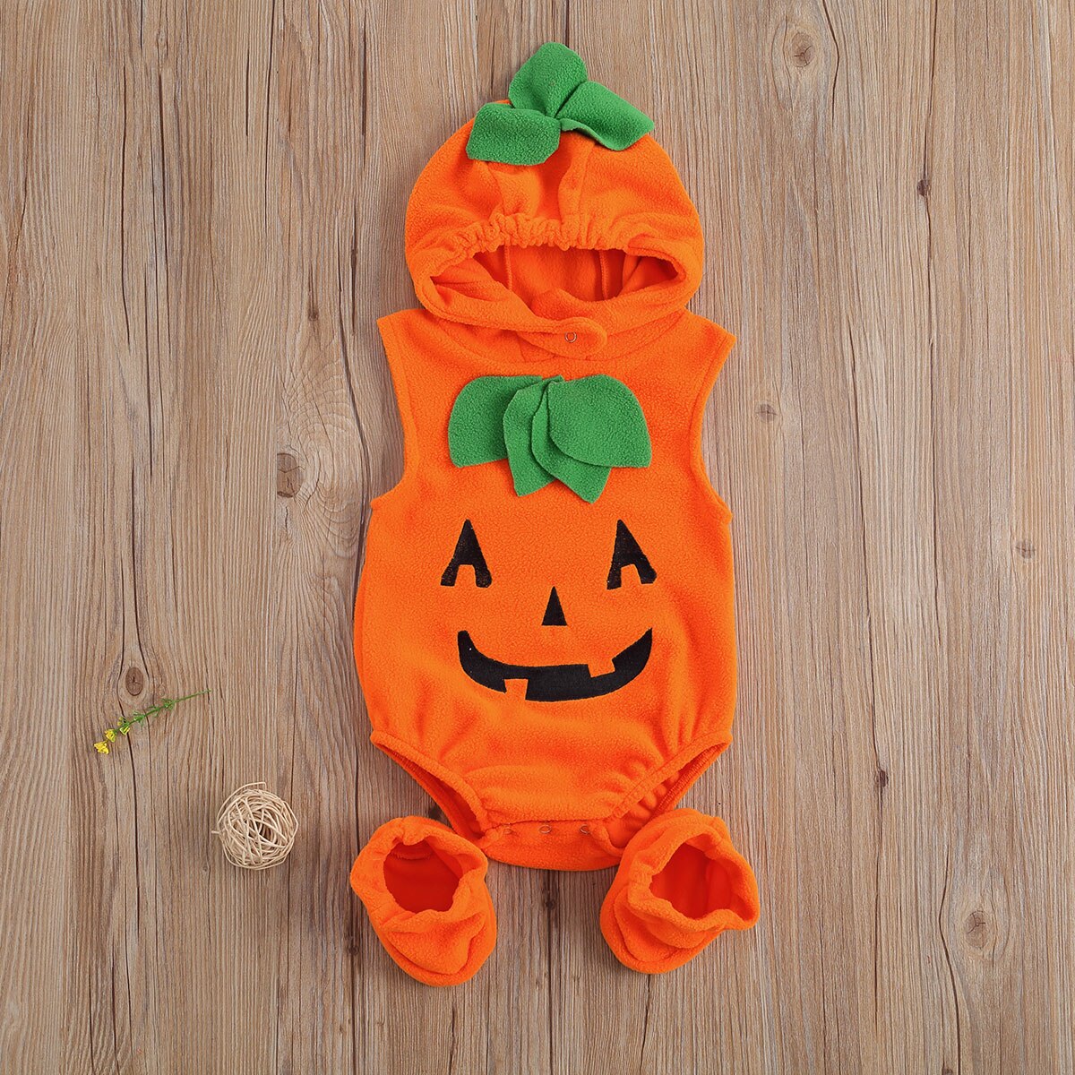 Halloween Baby Girls Boys Cosplay Bodysuits Shoes Pumpkin Shape Sleeveless Hooded One-piece Jumpsuits 3-24 Months