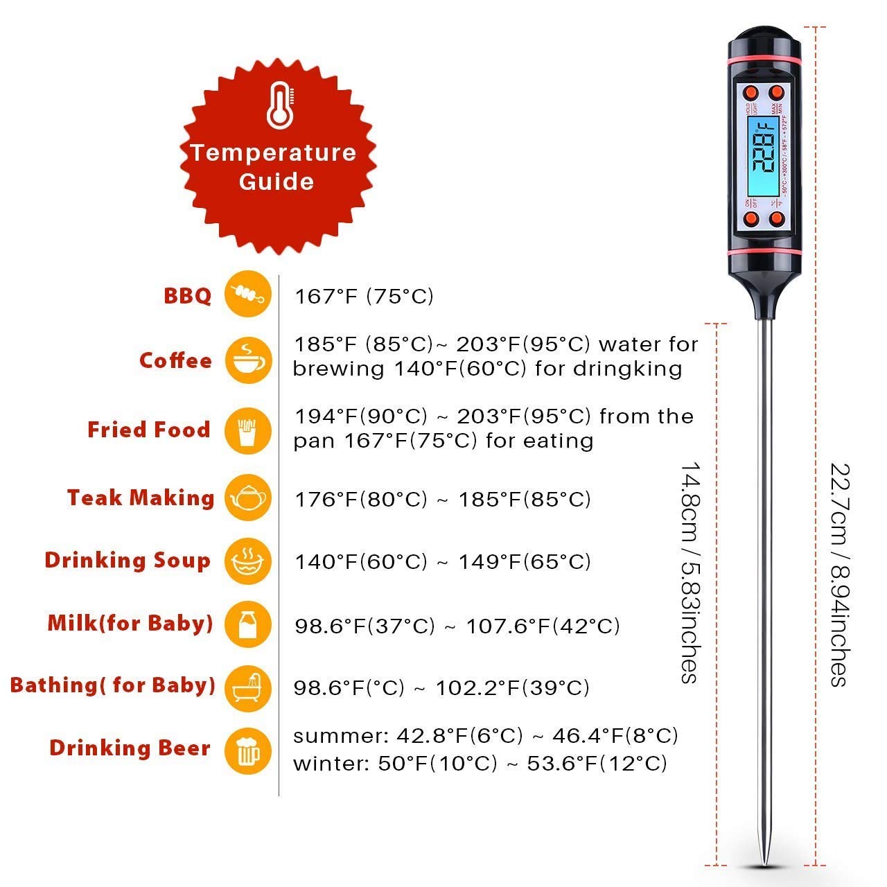 Digitale Thermometer Met 15Cm Lange Sonde Kaars Maken Kits Meten Vloeibare Soja Paraffine Gebakken Melk Vlees Bbq Wax smelt