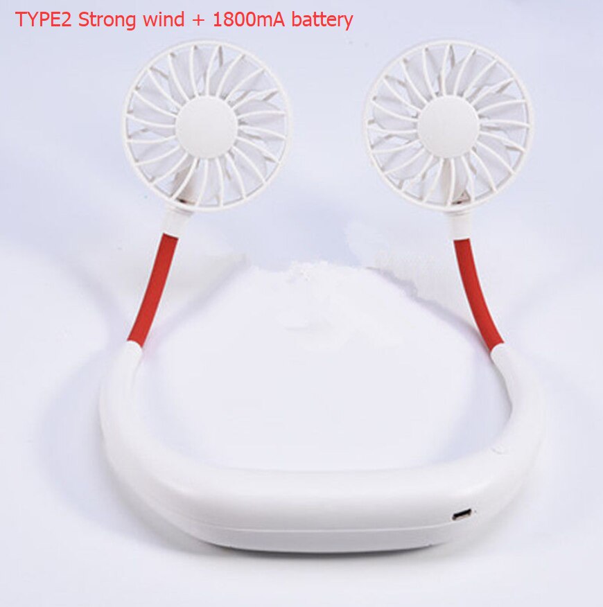 Mini USB Portable Fan Neck Fan Neckband With Rechargeable Battery Small Desk Fans handheld Air Cooler Light and Arama: Type2 White