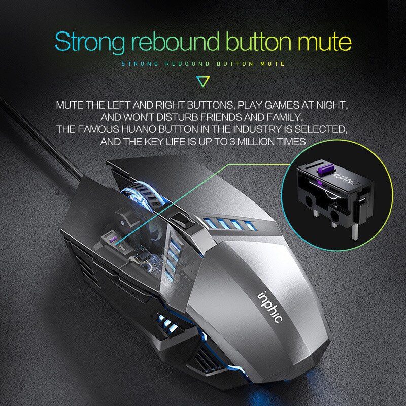 Wired Gaming Mouse Mice 4800DPI E-sports Game Metal Manipulator Mouse Optical Sensor 6 Independently Buttons Laptop PC Gamer