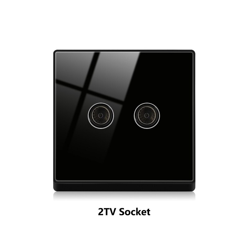 Atlectric Wall Sockets Internet With TV Outlet CAT5 Data Network Dual Computer Black Luxury Glass Panel Phone Socket 86mm*86mm: 2T