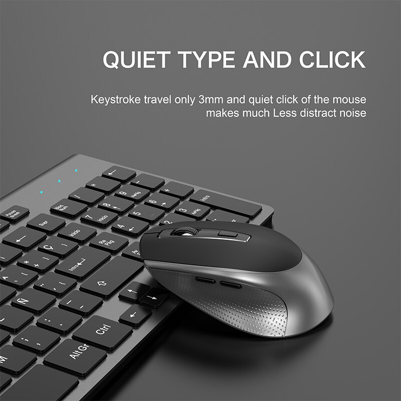 Wireless Office Keyboard and Mouse Spanish Layout 2.4GHz Keyboard with Ergonomic Mouse and Side Buttons for Office PC