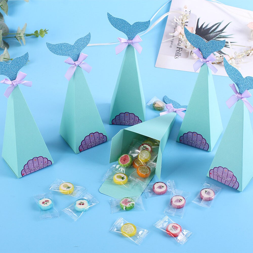 10Pcs Mermaid Verjaardagsfeestje Decoraties Favor Box Diy Papier Doos Zakken Baby Shower Jongen Meisje Little Mermaid Dozen Snoep