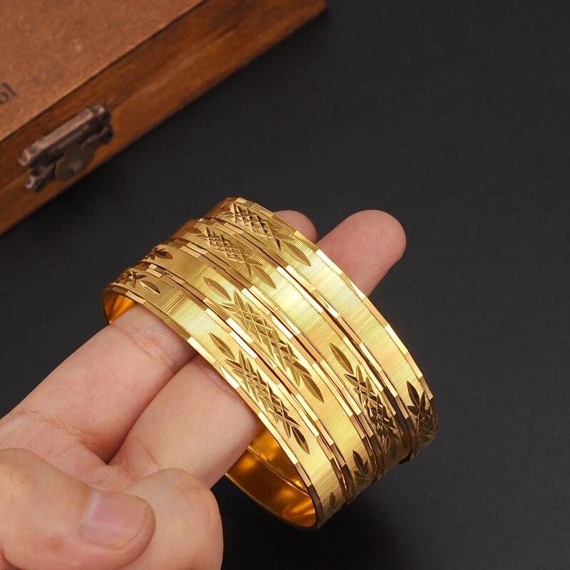 Bracelets en or 24k pour femmes, 4 pièces, Bracelet éthiopien, africain, bijoux arabes, breloque en or