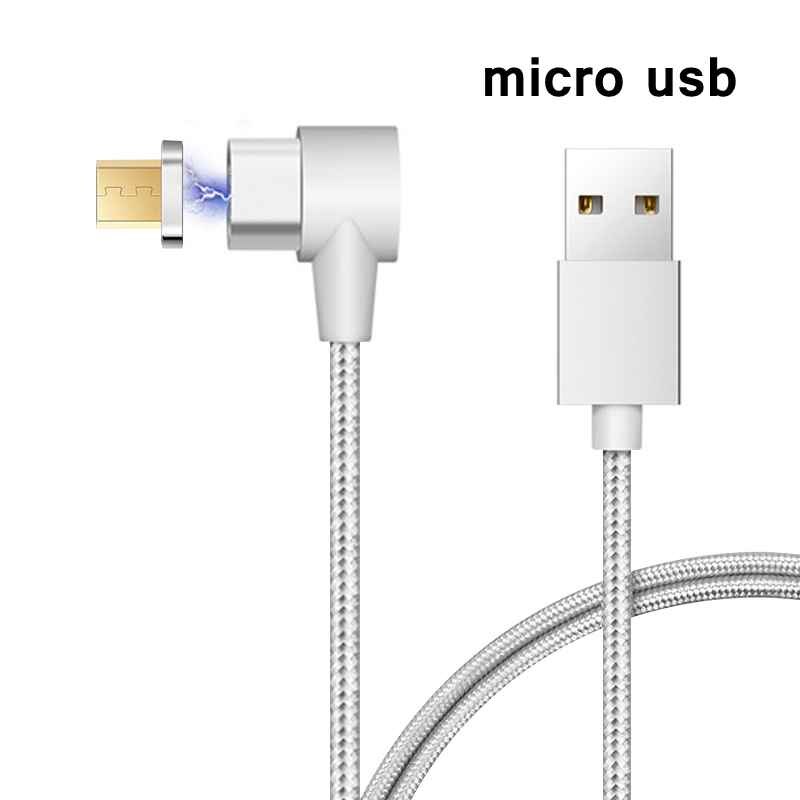 90 stopni kabel magnetyczny mikro USB typ C kabel szybkie ładowanie danych nylon kabel USB magnes ładowarka drut dla iPhone 11 X xiaomi: srebro for android