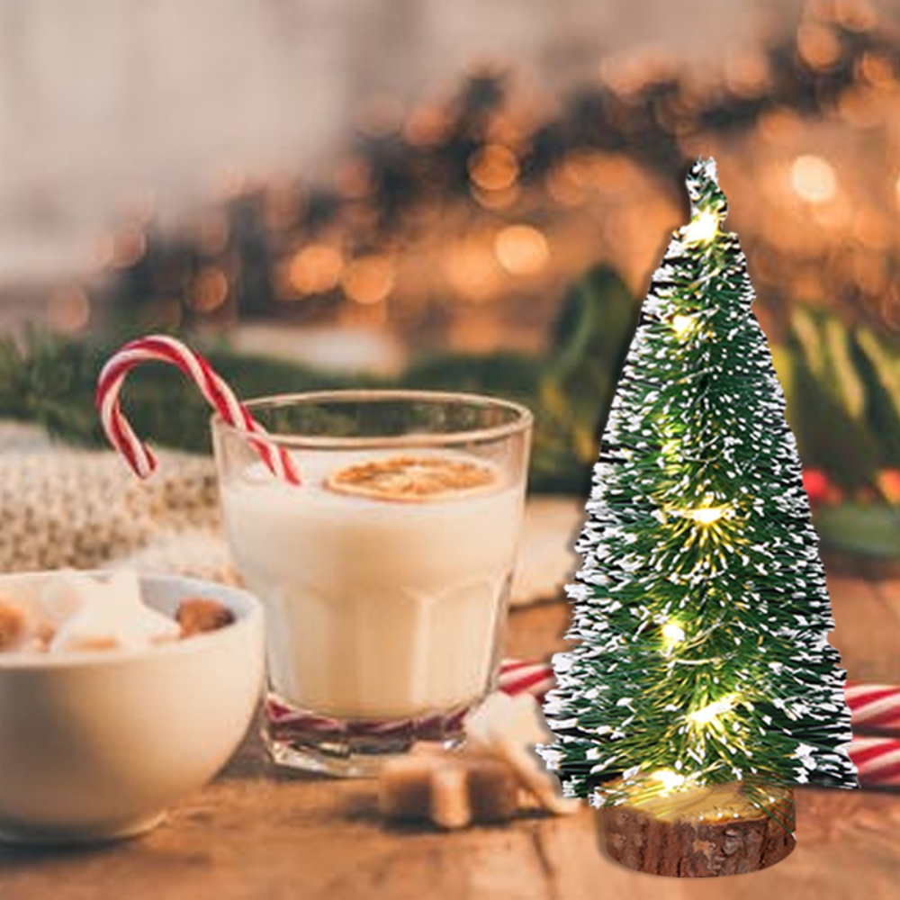 Mini Weihnachten Baum LED-leuchten Kiefer Nadel Beflockung Gebeizt Zeder Schreibtisch Weihnachten Ornamente Neue Jahr Dekor Bkdj31
