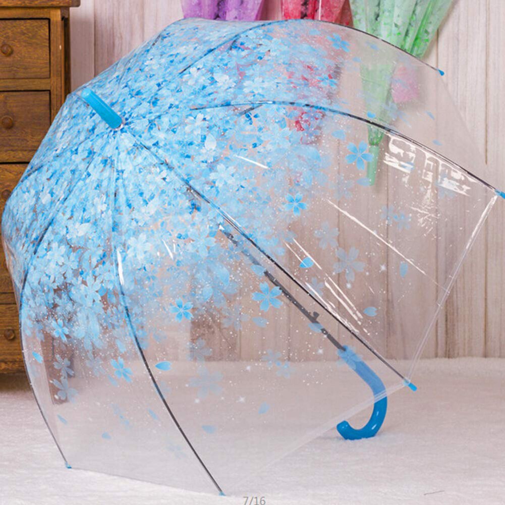 Transparent Cherry Blossoms Dome Shape Birdcage Windproof Stick Umbrella