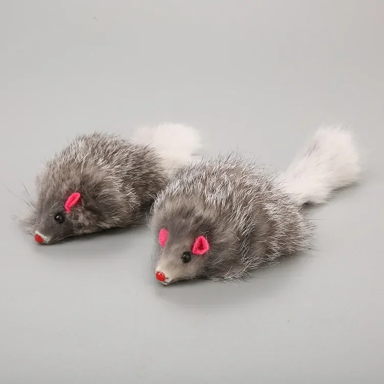 Fausse souris à longue queue en fourrure de lapin pour chat, jouet à mâcher en peluche, fournitures pour animaux de compagnie, 1 pièce: Gris