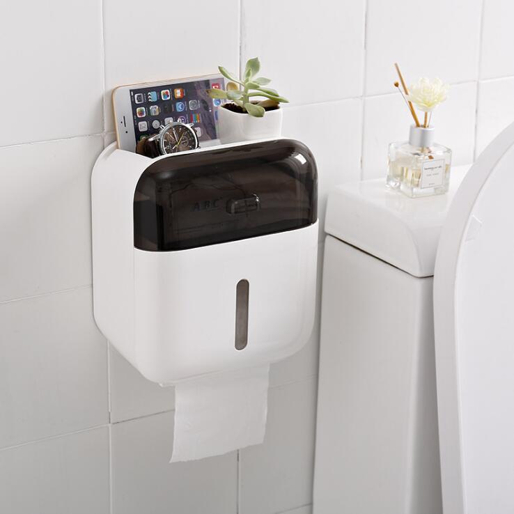 Wasserdichte Wand Montiert Wc Papier Halter Bad Tissue Box Tray Rollen Papier Kunststoff Wc Papier Fach Doppel Schicht Lagerung: Black