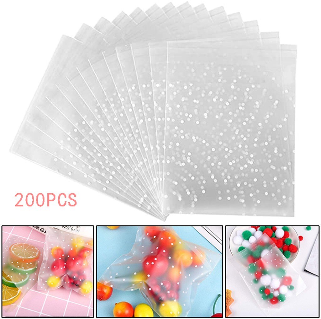 100pcs/200pcs Self Adhesive Plastic Bags Resealable Transparent Bags For Food Snack Storage Sealing Plastic Package Kitchen Tool: 200pcs