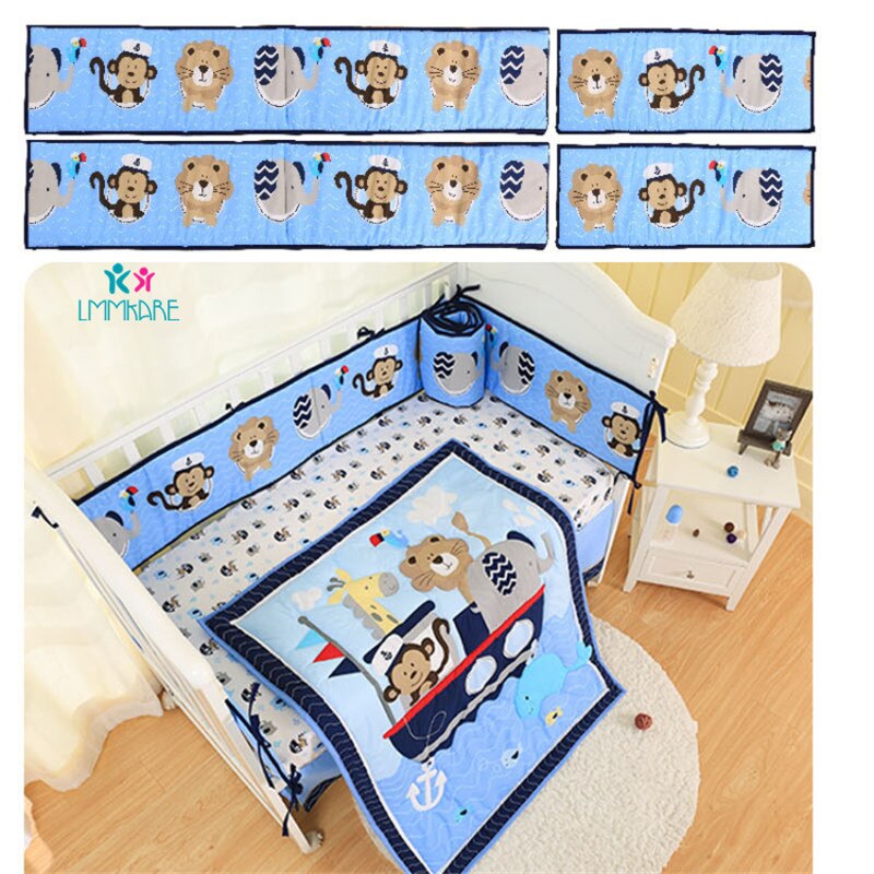 Kit de literie pour berceau de bébé, pare-chocs à volants, aile amovible, animaux de dessin animé, coussin de sécurité pour -né