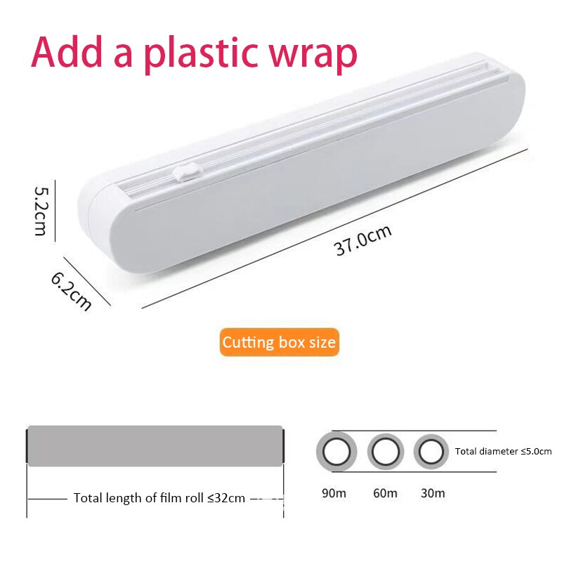 Portable Kitchen Plastic Cutter Storage Holder Tool Punch-free Fixing Food Wrap Dispenser Cutter Foil Cling Film Wrap Dispenser: With plastic wrap