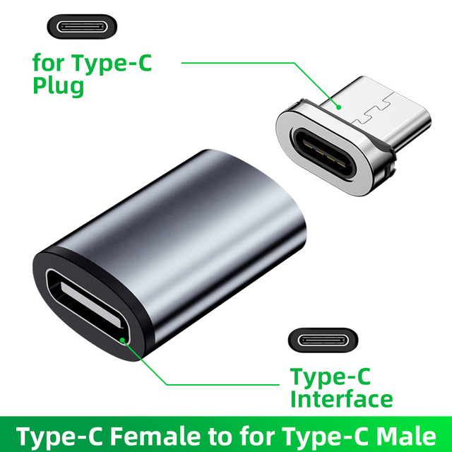 Magnetische USB Adapter - Micro USB Type-C Tips - Android Telefoon Datatransfer Kabel Converter: Zwart