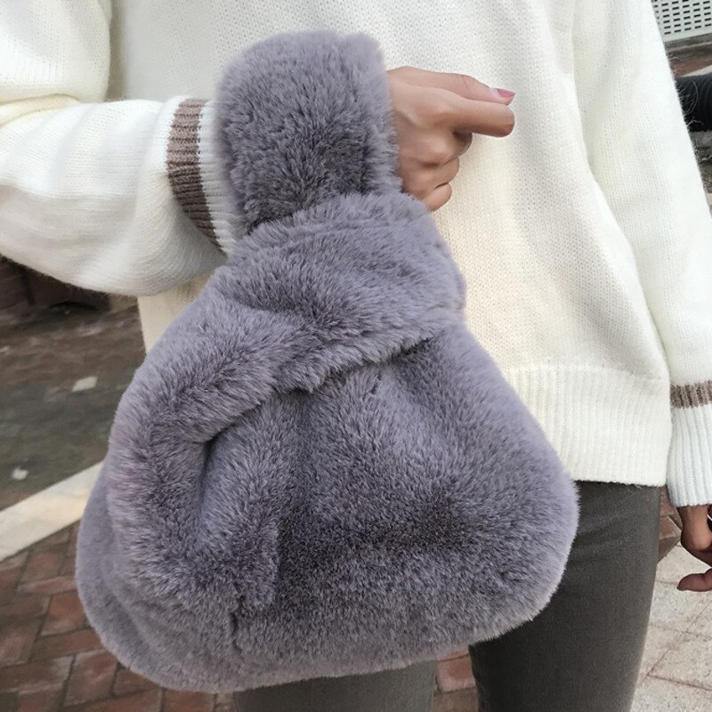 LANMMRE Bag Patroon Persoonlijkheid Imitatie Konijn Faxu Bont Handtas Voor Vrouwen Alle Match Luipaard Print Emmer Zak YF945